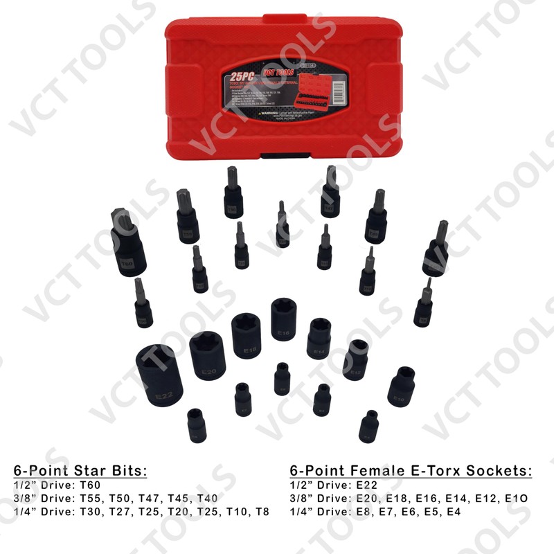VCT 25PC Impact Torx Bit Socket and Female External Socket