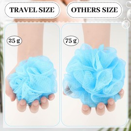 Funnymoom 12 Pcs Travel Size Loofah Individually Wrapped, Small Shower Puff Bath Sponge Pouf Ball Bulk Mesh Bath Puff Mini Loofah Sponge with Case Bulk for Shower Care(Blue)