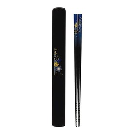 Tanaka Chopsticks & Chopsticks Case Pair Yuzen Navy Blue No. 091174