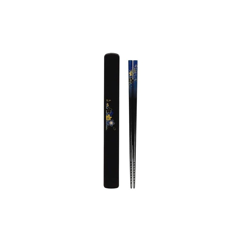 Tanaka Chopsticks & Chopsticks Case Pair Yuzen Navy Blue No.