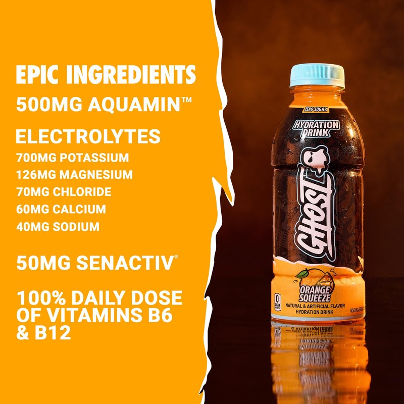 GHOST Hydration Drink, Orange Squeeze - RTD Sports Drink with