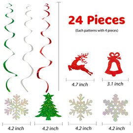 24 PCS Christmas Hanging Swirls Decorations - Christmas Swirls Whirls Streamers Laser Sliver Snowflake Christmas Tree Decorations Indoor Office Classroom Wall Ceiling Decor Christmas Birthday Party