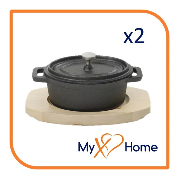MyXOHome 0.35 Qt Oval Cast Iron w/Handles & Wooden Base