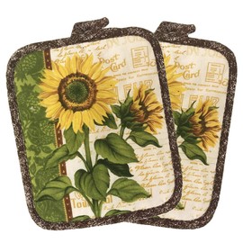 Lobyn Value Packs Kitchen Towel 5 Piece Linen Set 2 Towels 2 Pot Holders 1 Oven Mitt (Sunflower 2)