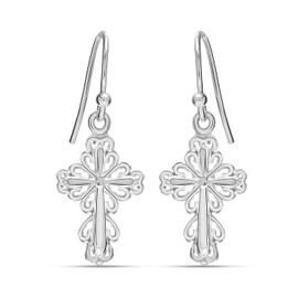 Charmsy 925 Sterling Silver Swirl Cross Drop Dangle Earrings Celtic Filigree Cross Dangle Hook Earrings for Women 28 MM