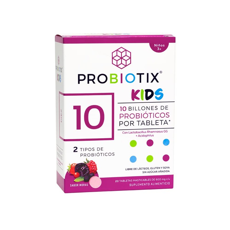 PROBIOTIX KIDS, 10 Billones de Probióticos, Tabletas Masticables Sabor Moras,