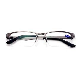Premium Half Rim Reading Glasses With Anti-reflective AR Coating Spring Hinge Reader (Gunmetal, 2.00)