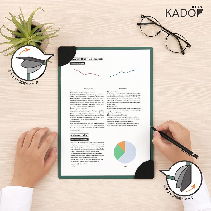 Nakabayashi QB-KA4-G Kadop Magnetic Clipboard, A4, Forest Green