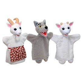 Set of 3 Plush Hand Puppets Animal Hand Puppets Wolf and Goat 34 cm, Ideal for Puppet Theatre and Role Play, for Children, Baby, Boys, Girls