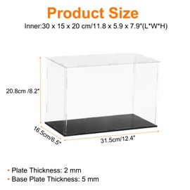 sourcing map Acrylic Clear Display Case for Collectibles Self-Assemble Display Clear Boxes with Black Base Dustproof Countertop Storage Box for Collectible Figures 11.8 x 5.9 x 7.9 Inch