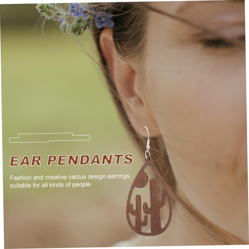 COLLBATH Fashion Earrings Women's Cactus Jewelry Creative Wooden Simple Earrings