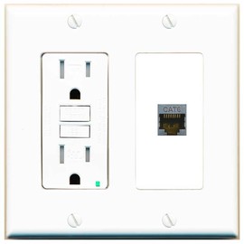 RiteAV CAT6-SHIELDED Wall Plate with GFCI Power Outlet [White]