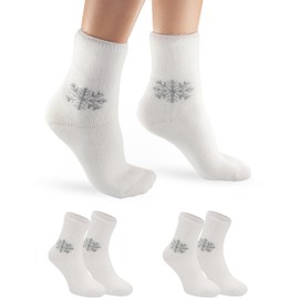 OCERA Super Thermal Socks for Women, 2 Pairs Ultra Warm Winter Socks with Fluffy Lining, Snowflake Motif, TOG Full Plush, Extreme Heat, in Pink, Size 35-38, 2 x ecru