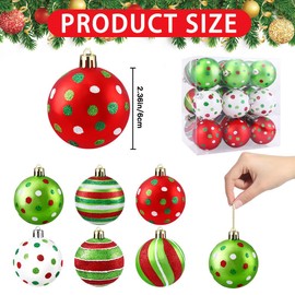JOISHOP 18pcs Christmas Tree Baubles, 2.4 Inch Hanging Christmas Balls Ornaments Glittering Red and Green Christmas Baubles Shatterproof Balls with Strings for Xmas Tree Decorations