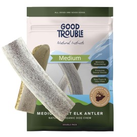 Good Trouble Pets Premium Elk Antlers for Medium Dogs - All-Natural, Shed Antler Chews for Dental Health & Calming - Durable Dog Bones for Aggressive Chewers - Cruelty-Free, North American Sourced