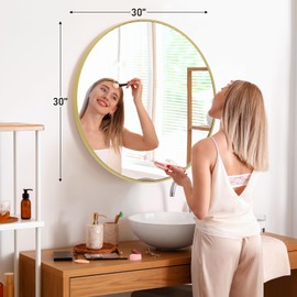 Sweetcrispy Gold Round Mirror for Wall 30 Inch, Bathroom Circle Mirrors for Over Sink, Entryway, Bedroom, Vanity