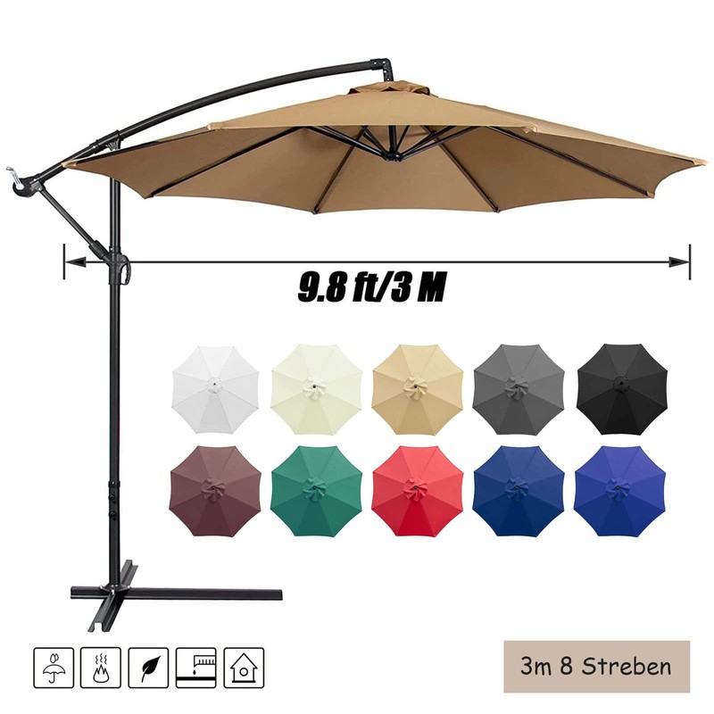 GLDDFDG 10ft 8 Ribs Patio Umbrella Canopy, Taupe, Heavy-Duty Polyester