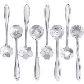 Maitys 16 Pieces Stainless Steel Flower Coffee Spoon Dessert Spoon Sugar Spoon Ice Cream Spoon Stirring Spoon Tea Spoon Milkshake Spoon Set for Tableware Kitchen, Cafe or Bar (Silvery)