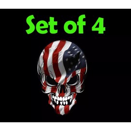 Unbranded Set of 4 Flag Skulls - Hard Hat Stickers - Union Electrician Ironworker Welder - 1 Inch