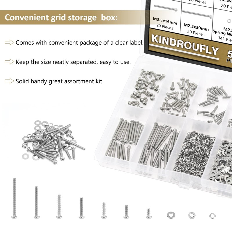 Kindroufly 562 Pieces M2.5 x 4/6 /8/10 /12/16 /20mm Phillips