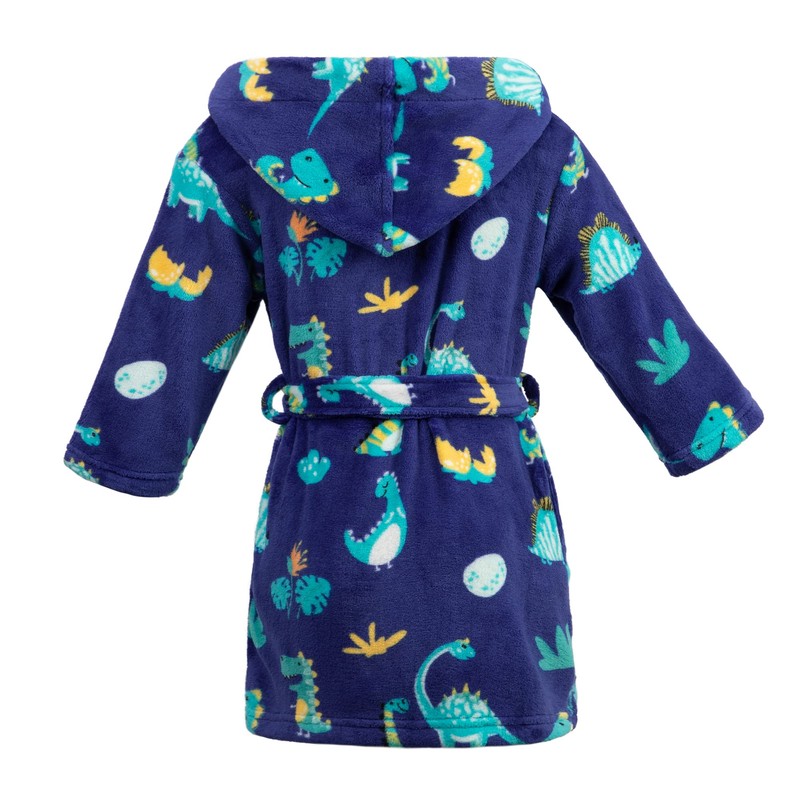 Verabella Boys Girls' Fleece Printed Hooded Cover up,Dinosaur-Navy,S