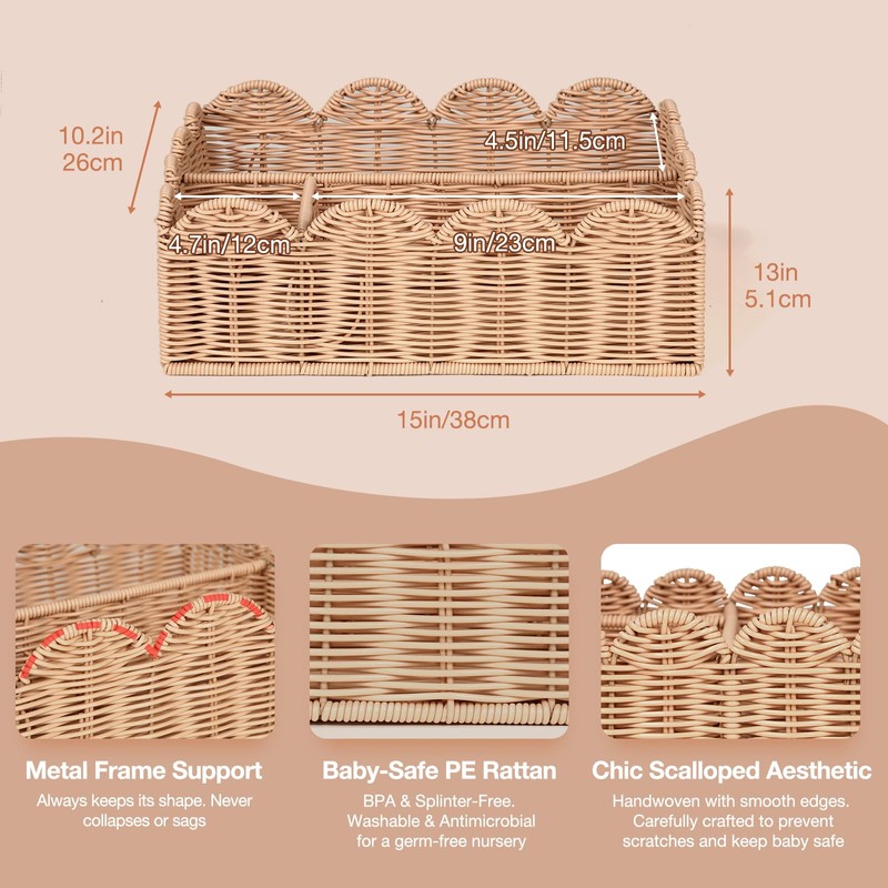 Klippehop Wicker Diaper Caddy Organizer, Nursery Storage Basket for Diapers