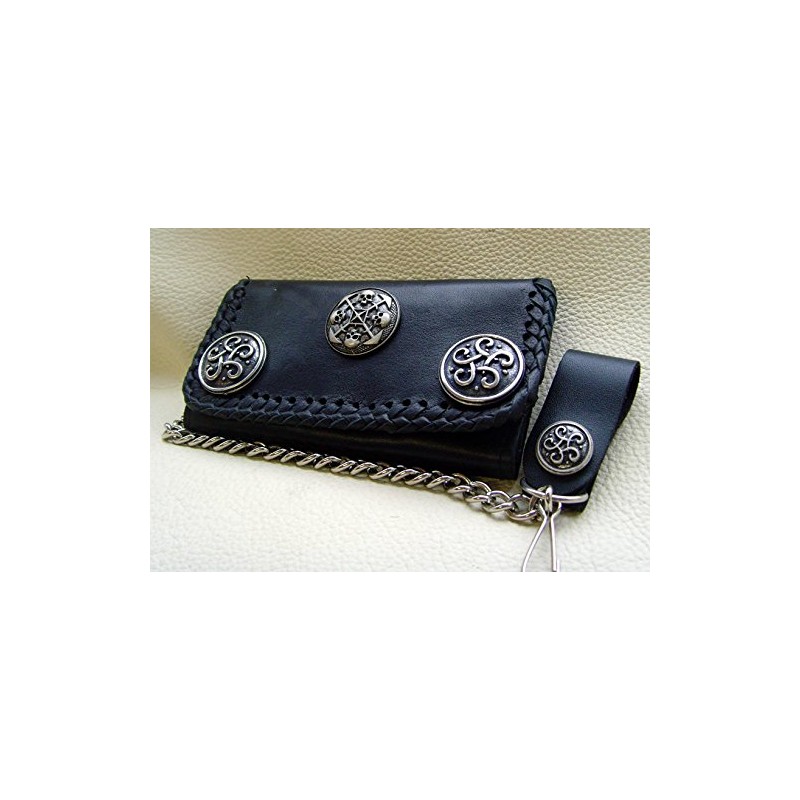 Leather Biker Wallet Circle of Skull with Chain and Belt