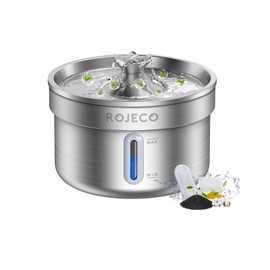ROJECO Cat Automatic Water Filter, Stainless Steel, Pet Water Supply, 2.6 gal (2 L) Circulating, Large Capacity for Cats/Dogs, 20 dB Quiet, Energy Saving, Crown Design, Answering Machine Support