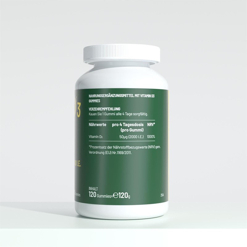 2 PACK Vitamin D3 Gummibärchen -2000I.E,1 Gummi alle 4 Tage,