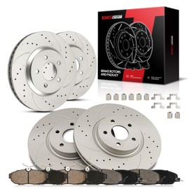 Torchbeam Front and Rear Brake Pad & Rotor Kit Brake Pads Brake Rotor Ceramic Compatible with Ford Mustang 2009 4.6L, Drilled Slotted 11.81'' inch(300mm) Rear and 12.44'' inch(316mm) Front Rotor