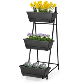 Vertical Garden Planter 3 Tier Raised Garden Bed Freestanding Elevated Raised Planter Boxes Outdoor Herb Planter Stand with Removable Tray on Patio Balcony Porch Grey