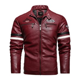 YXYSZZ Men's Faux Leather Jacket Zip Up Casual Windbreaker Motorcycle Jacket Biker Outwear Coat(M,Z2906rd)