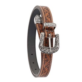 TOPACC Girls Western Belts for Women Brown Cowgirl Belt Cowboy Floral Embossed Thin Skinny Belt for Jeans Dresses Country Concert Outfit