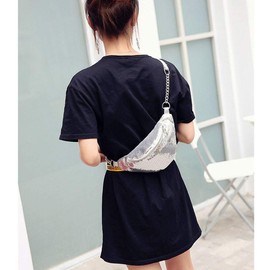 Eilova Bling Sequins Fanny Waist Pack Glitter Shoulder Chest Bag with Adjustable Belt for Women Girl