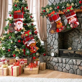 Set of 4 Christmas Stockings, Santa Boots, Christmas Socks Fireplace, Santa Stocking for Filling, Santa Stockings, Christmas Hanging Socks for Christmas Tree, Home, Garden Decoration