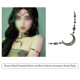 ECSiNG Bohemia Head Chain Hollow Crescent Moon Pendant Hair Chain Vintage Headpiece Black Crystal Beads Festival Hair Accessories for Women And Girls