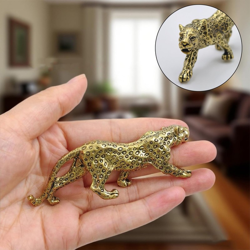 Mingchen Brass Leopard Ornament, Small Cheetah Figurine, Cheetah Statue, Gold