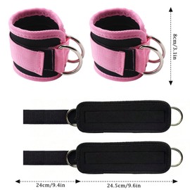 Ankle Straps for Cable Machine, 1 Pair Gym Cuffs with Double Stainless Steel D-Ring, Resistance Bands Attachment with Adjustable Neoprene Hook & Loop, Gym Ankle Cuff for Training Muscle (Pink)