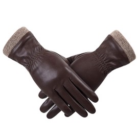 REDESS Winter Leather Gloves for Women, Wool Fleece Lined Warm Gloves, Touchscreen Texting Thick Thermal Snow Driving Gloves
