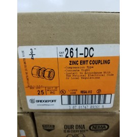 Bridgeport 261-DC  3/4" EMT  Compression Coupling  Concrete Tight  Box of 25