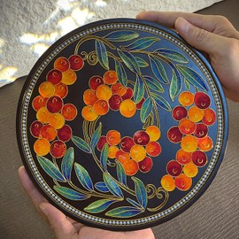 Magicaldiy DIY Filigree Enamel Painting Kit, Make Your Own Cloisonne Enamel Tray, Home Decorative Tea Snack Tray, Black Reconsolidated Bamboo Base (Fruit)