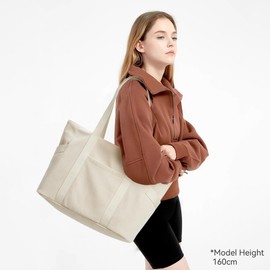 DIXEIGHT Large Corduroy Tote Bag for Women with Zipper Pockets, Everyday Shoulder Purse Handbag for Work Travel, Teacher Nurse Hobo Bag for Commuter Weekender Overnight (Medium, Beige)