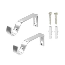 Metal Curtain Rod Brackets Silver Set with Screws for Poles 19mm Curtain Pole Bracket Metal Heavy Duty Rod Wall Brackets Holder Set of 2.