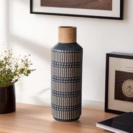 LIZOFER Rustic Ceramic Vase for Living Room Bedroom 11.02'' Antique Black Flower Vase for Bouquet Fake Plant Home Decor Office Table Shelf Fireplace Centerpieces Retro Vintage Classic Modern