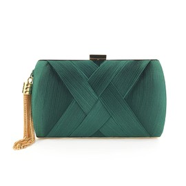 SUKUTU Women's Evening Clutch Bag Satin Wedding Party Evening Bag Tassel Pendant Cocktail Prom Handbags, Green, clutch