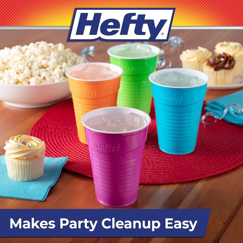 Hefty Party On 16oz Disposable Plastic Cups Assorted Colors 100