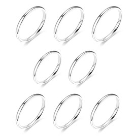 SCJJZ Rings for Women,8pcs Women Rings 1.5mm Stackable Medium Ladies Rings Thin Women's Ring Set Stainless Steel Size 5-12 (Silver), Stainless steel with gold plating