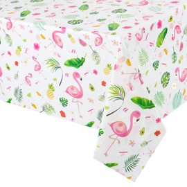 WERNNSAI Flamingo Table Cloth - 1 PC 108''x 54'' Tropical Luau Tablecloth Flamingo Party Decorations Pink Hawaiian Table Cover for Kids Girls Summer Pool Beach Picnic Party Supplies