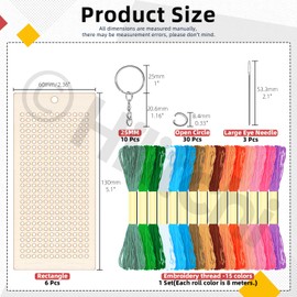 Hilitchi 64PCS Wooden Cross Stitch Kits Rectangle Craft Cross Stitch Wood Kit Wood Cross Stitching Keyrings Wooden Threading Kits for Beginners Art Craft