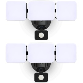 EMANER Security Lights Motion Outdoor, 120V Flood Light 280W Equivalent, PIR Motion Sensor Light, Dusk to Dawn Outdoor Light IP66 Corded for Garage, Porch, Soffit, 2-Pack